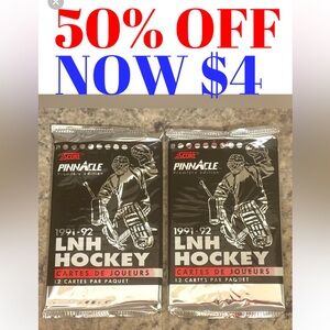 2 PACKS 1991/92 Pinnacle Premiere 1st Edition Sealed Hockey Card Pack